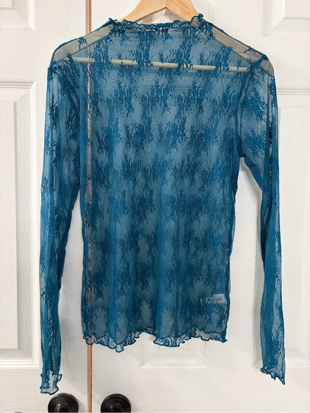 Zenana Sheer Teal Lace Long-Sleeve Women's Top